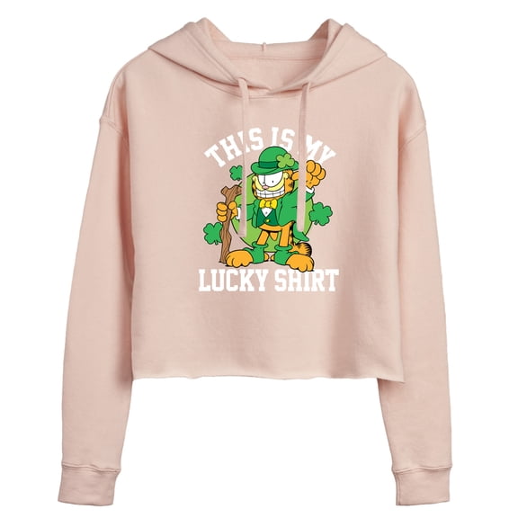 Garfield - This Is My Lucky Shirt - Juniors Cropped Pullover Hoodie