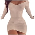 thumbnail image 5 of ZHOGXU Womens Casual Dress Long Sleeve V Neck Solid Color Knitted Fashion Comfortable Slim Fit Dresses For Casual Daily Wear,Pink,Xl, 5 of 6