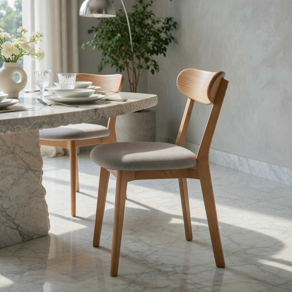 Hommoo Set of 2 Solid Oak Dining Chairs, FAS-Grade North American Wood, Upholstered Seat, Farmhouse Kitchen & Living Room Chairs, Gray & Natural