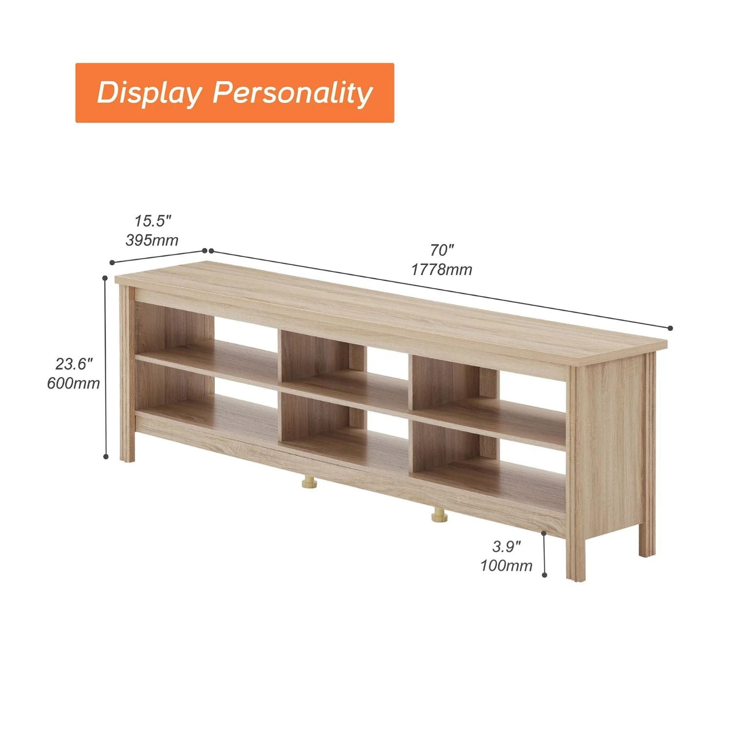 WAMPAT Farmhouse TV Stand for 75" Flat Screen, Wood Entertainment Center with LED Light for Living Room, 70 inch, Oak