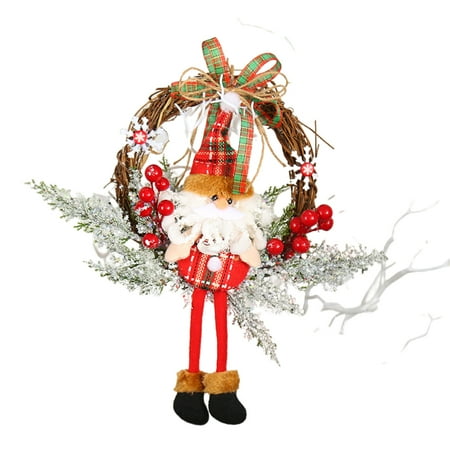 

Christmas Rattan Wreath Decorations Christmas Santa Claus Wreath Hanging Pendant for Christmas Tree Fireplaces Windows