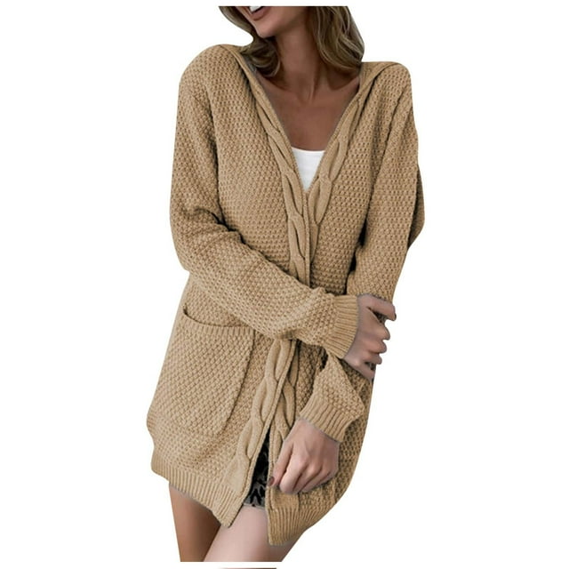 CEHVOM Women's Solid Color Cardigan Wool Sweater Pocket Recreational Long Sleeve Tops Clearance