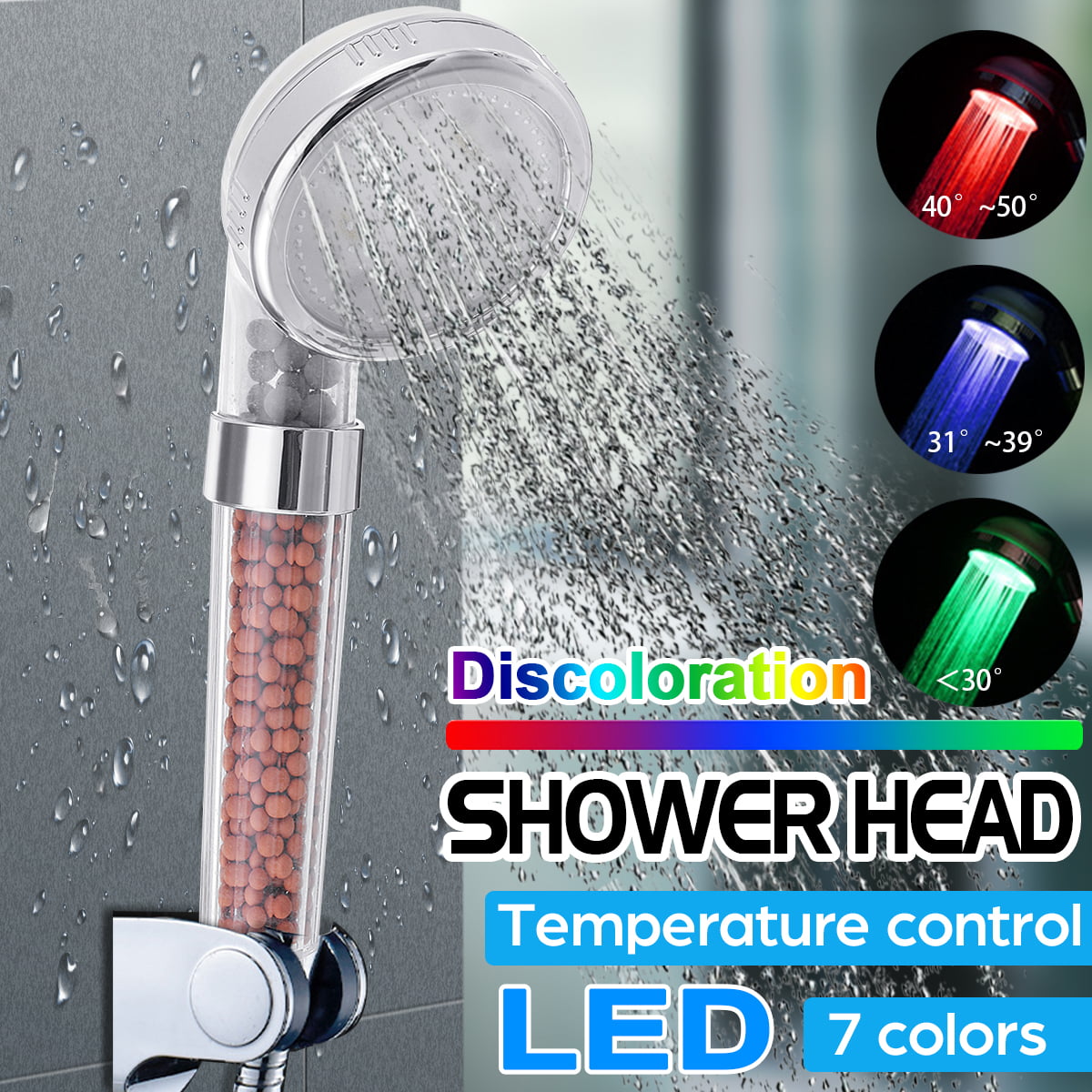 LED 3 Color HandheldShower Head Temperature Controlled Eco Spa Glow   *） 