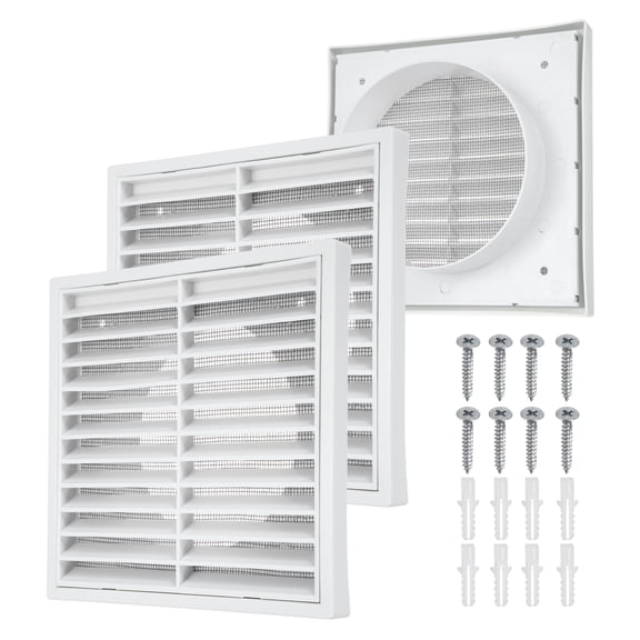 Uxcell 2Set Vent Cover with Screen Mesh (5" Opening, 5.5"L x 5.5"W) - Square Louver Air Wall Vent ABS Plastic Exhaust Ventilation Grille for Central AC/Bathroom/Kitchen/Garage, White