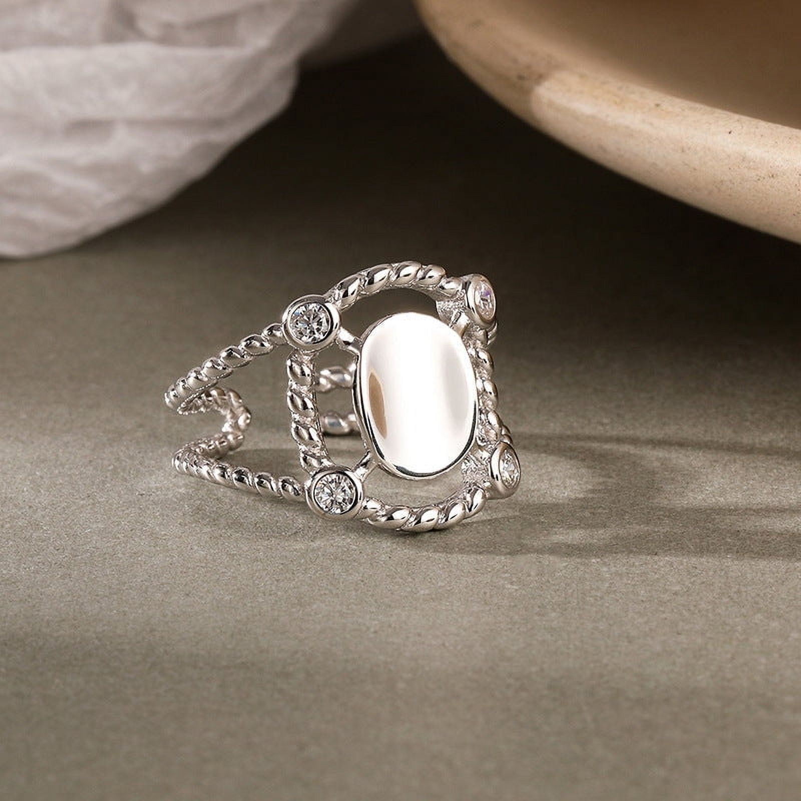 Sterling Silver Ring for Women 925 Silver Adjustable Opening European Personalized Fashion Ring Lightweight Silver Ring