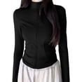 thumbnail image 2 of Tsesme Women's Sun Protection Jacket Full Zip Long Sleeve Thin Sports Sun Jacket Summer Lightweight Quick Dry Rash Guard,Black,L, 2 of 6