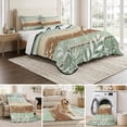 thumbnail image 6 of Quilts Twin Size, Teal Brown Botanical Soft Comforter Bedding Set for Bed, Farmhouse Wooden Leaves Lightweight Quilted Bedspread with Pillow Cover(2 Pieces) for All Season, 68x86 Inch, 6 of 9