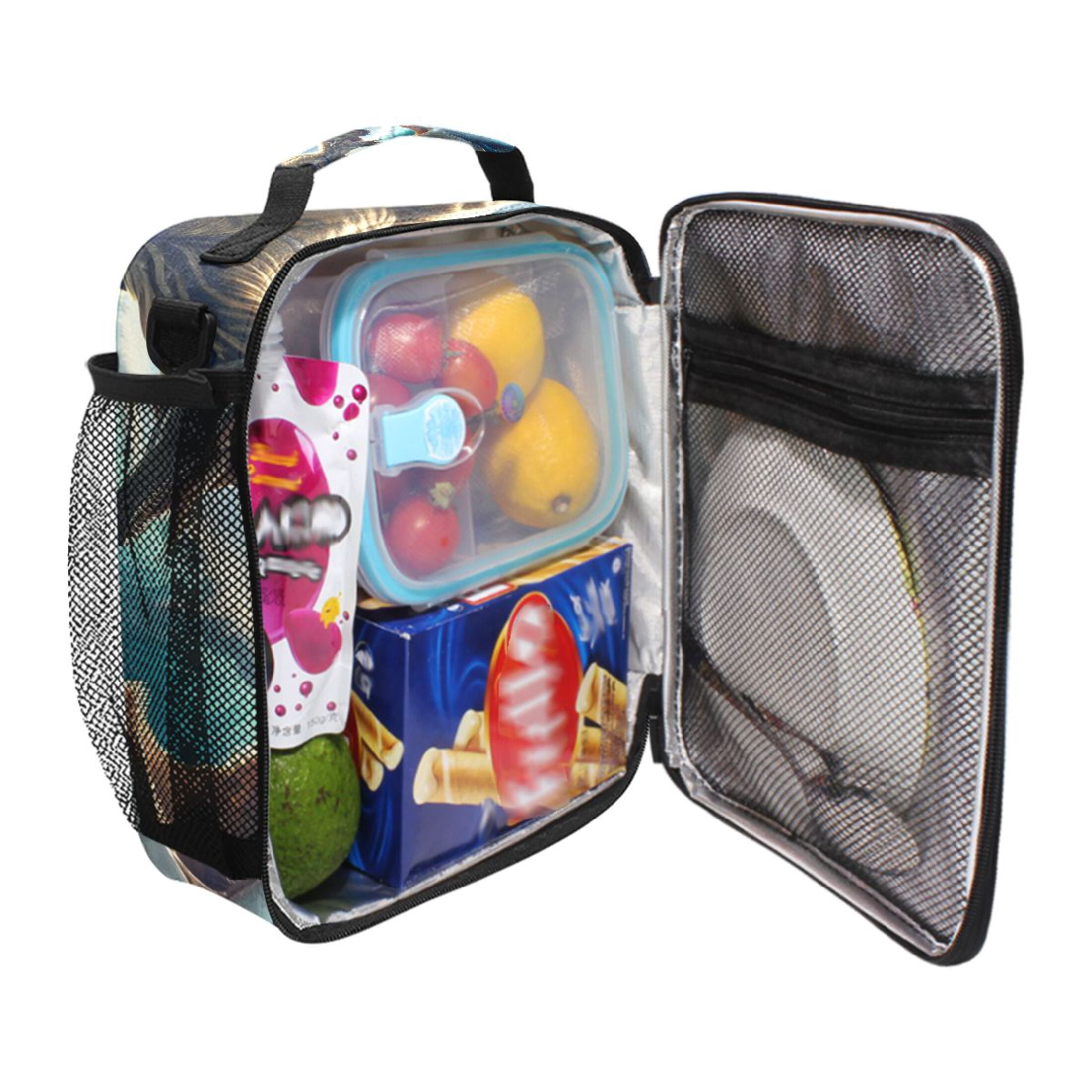 ALAZA Dinosaurs and Sharks on Beach Lunch Box Insulated Lunch Bag Reusable Thermal Cooler Tote School Picnic