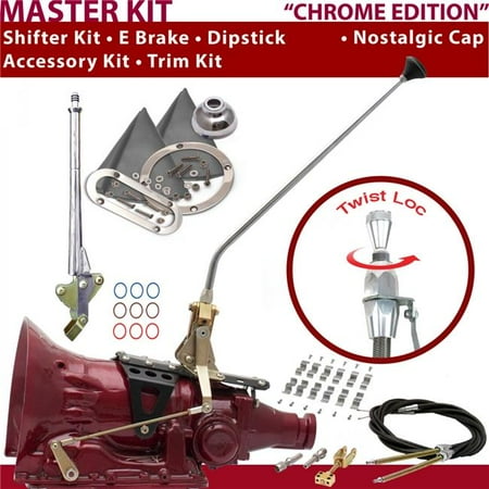 American Shifter TH350 Shifter Kit Chrome 23 in. E Brake Cable Clamp Trim Kit Dipstick for DD144