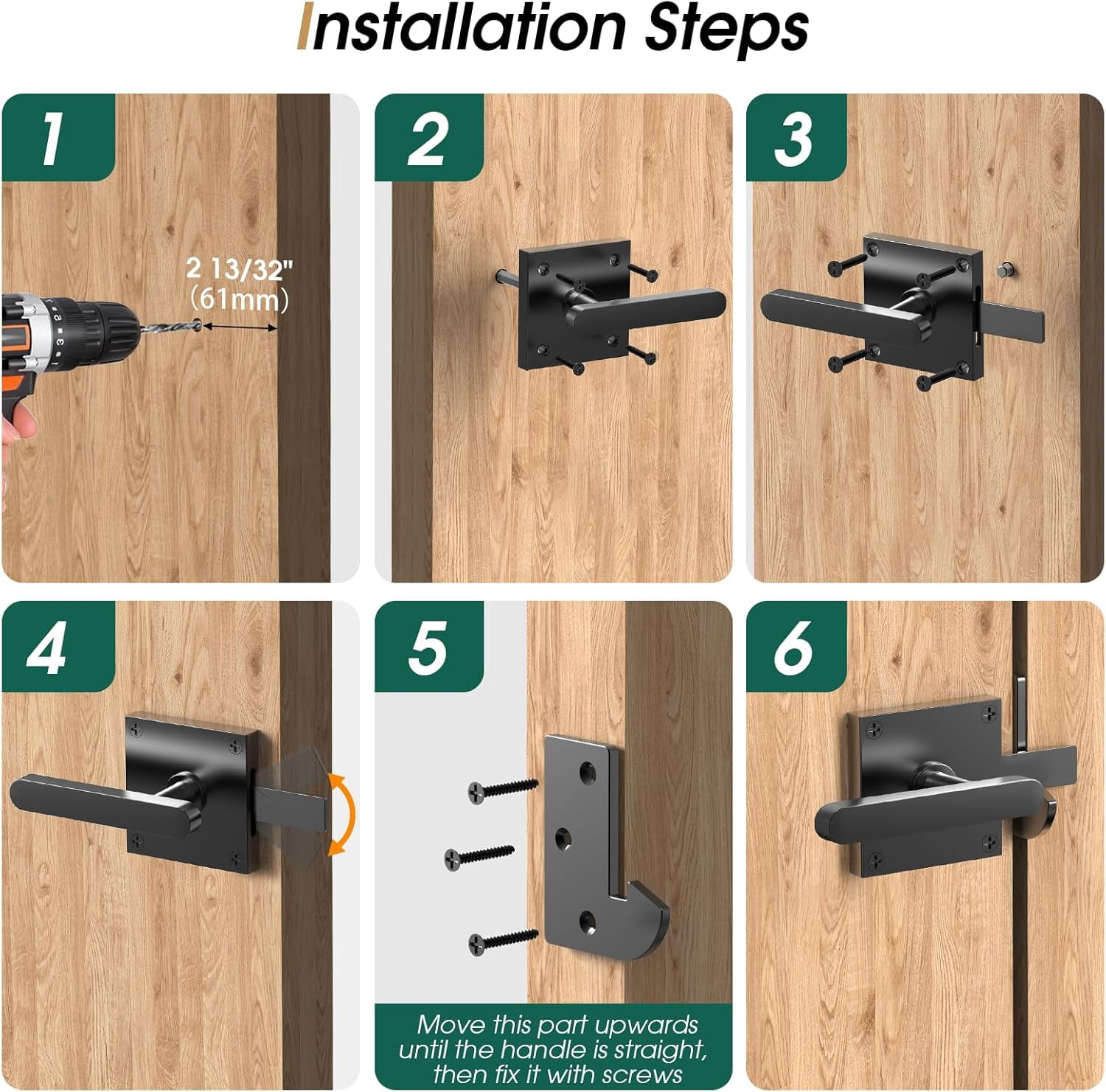 Double Side Gate Latch, Heavy Duty Gate Latch for Wooden Fence, Black Fence Gate Latch with Handles for Wooden Gates, Pool Gate, Backyard, Garden