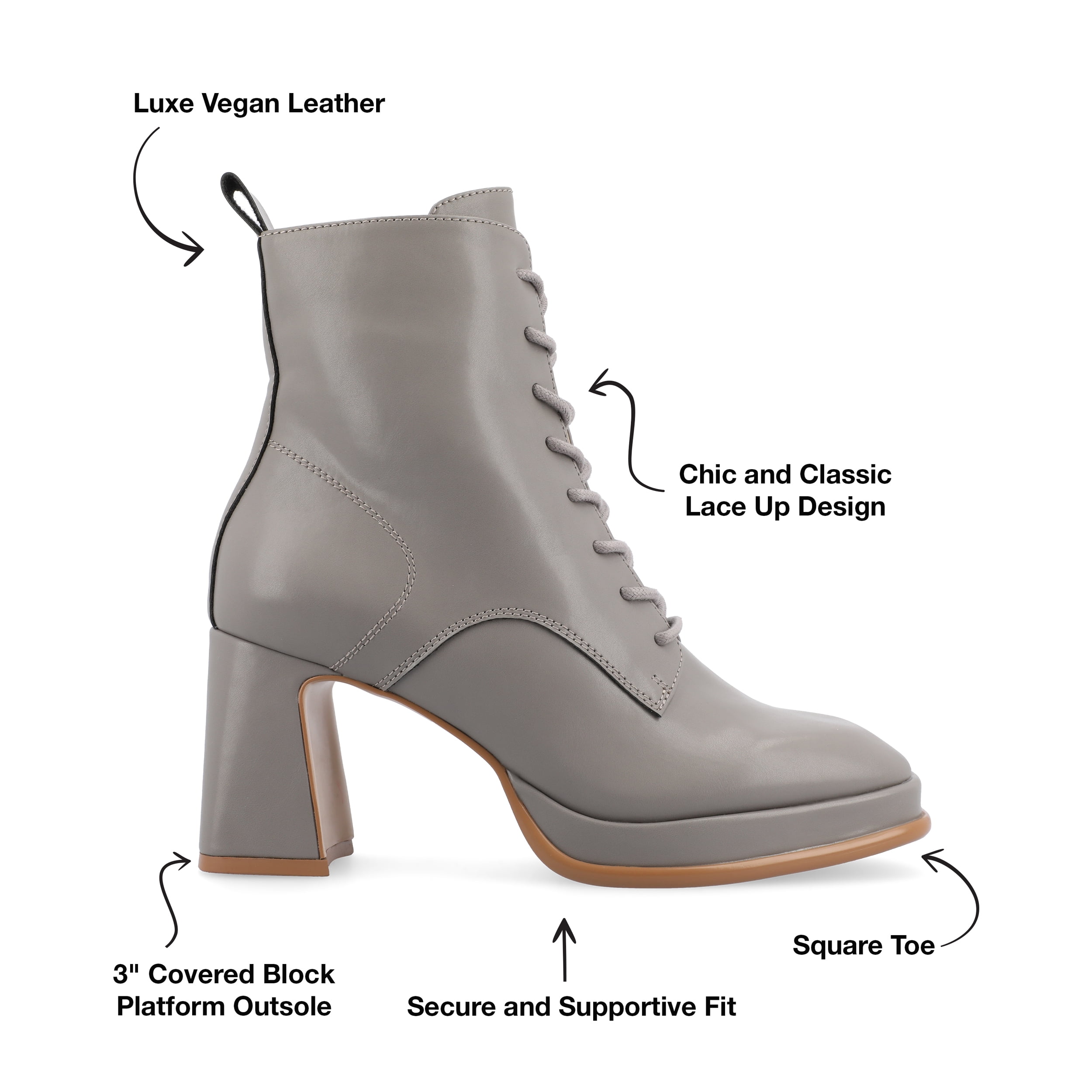 Journee Womens Kalindi Lace Up and Zip Entry Square Toe Booties, Widths Available