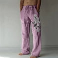 thumbnail image 4 of Caqnni Men Cotton Linen Trousers Casual Lightweight Loose Fit Drawstring Pants Summer Trousers with Pockets (Purple,M), 4 of 4