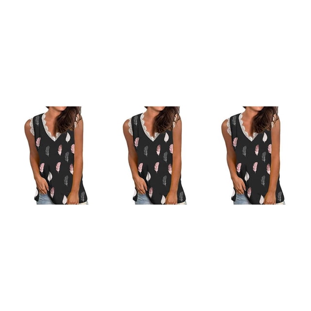 Sonducket Chaleco de algodón con cuello en V para mujer, camiseta sin mangas Floral Sexy, camiseta básica de verano para vacaciones, ropa Type1 NO1