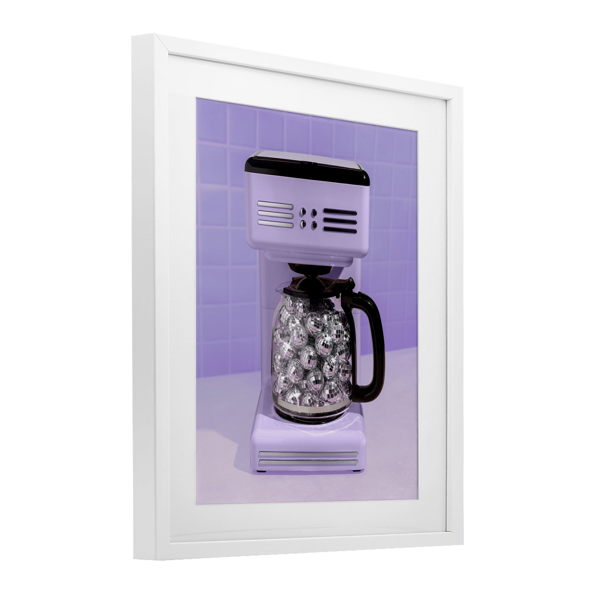 Stupell Industries Disco Coffee Maker over Purple White Framed Print Under Glass, design by LISH Creative