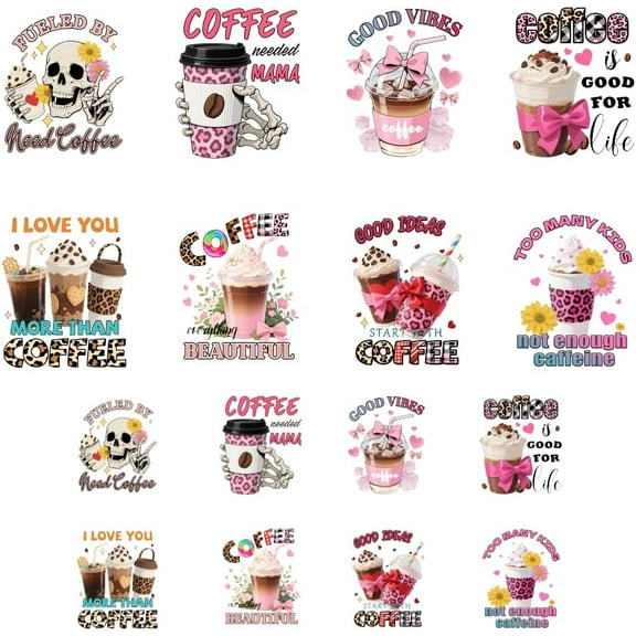 16 Sheets Iron on Transfers for T-Shirts and Coffee DTF Transfers Ready to Press Washable Iron on Decals for Women Girls Clothing Hat Bag Pillow DIY Crafts