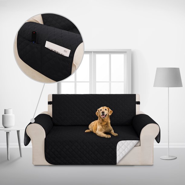 Deconovo Funda para sofá de dos plazas, resistente al agua, 1 unidad, color negro, 117 cm de ancho x 190 cm de largo, reversible, para mascotas y niños