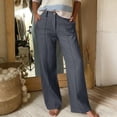 thumbnail image 2 of Feancey Womens Linen Dress Pants Summer High Waist Straight Leg Pants Business Casual Loose Palazzo Trousers with Pockets Dark Gray XL, 2 of 7