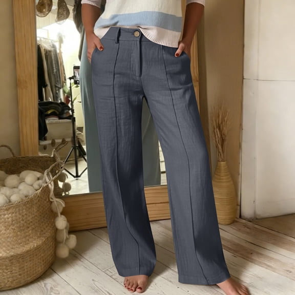 Maqroz Women's Wide Leg Dress Pants High Waisted Business Casual Trousers with Pockets Office Work Slacks Loose Fit Straight Leg Bottoms Dark Gray,S
