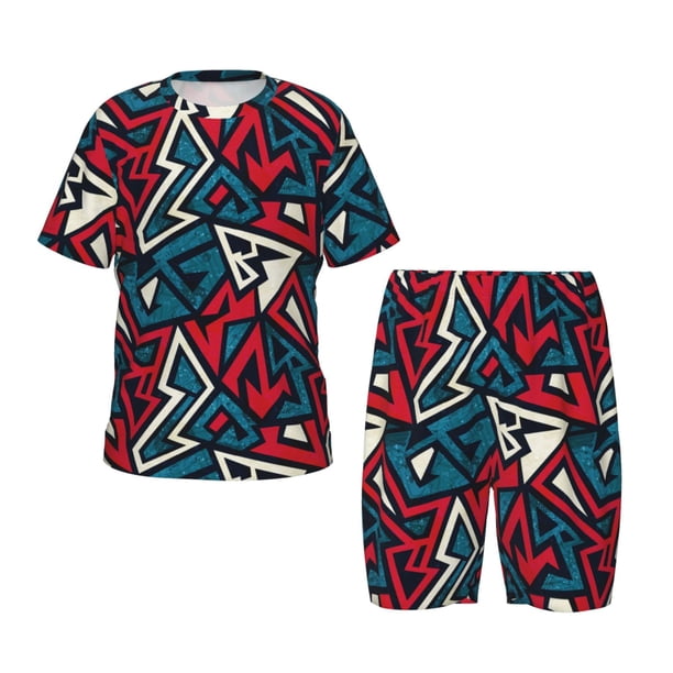 Balery Geometric Elements Conjunto de Pijama Infantil de Manga Corta con Estampado – Ropa de Dormir de Algodón Suave-XX-Large