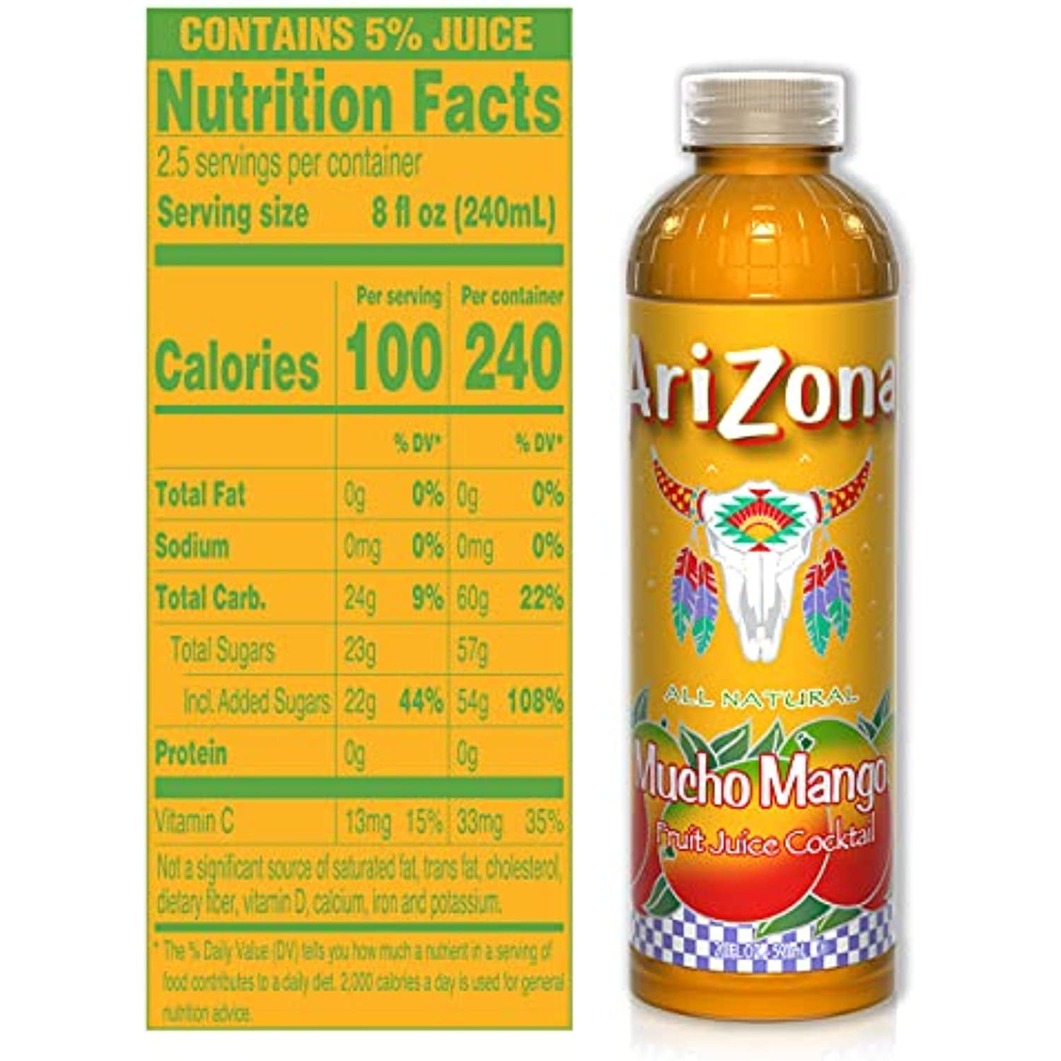AriZona Mucho Mango Juice Drink, 20 Fl Oz (Pack of 24)