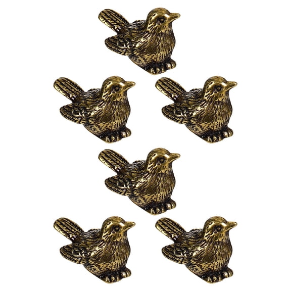WRISTBIQUE Set of 6 Vintage Brass Sparrow Bird Figurines, Golden Metal Sculptures for Home, Table, Shelf, and Office Decor