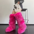 thumbnail image 3 of Women Winter Fluffy Faux Fur Knee High Boots Outdoor Non-slip PVC Soles Warm Snow Boots, 3 of 5