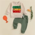 thumbnail image 2 of Otqutp 0-3 Years Toddler Baby Boy Warm Clothes Thanksgiving Outfit Letter Print Long Sleeve Sweatshirts and Jogger Pants Set(A,2-3 Years), 2 of 8
