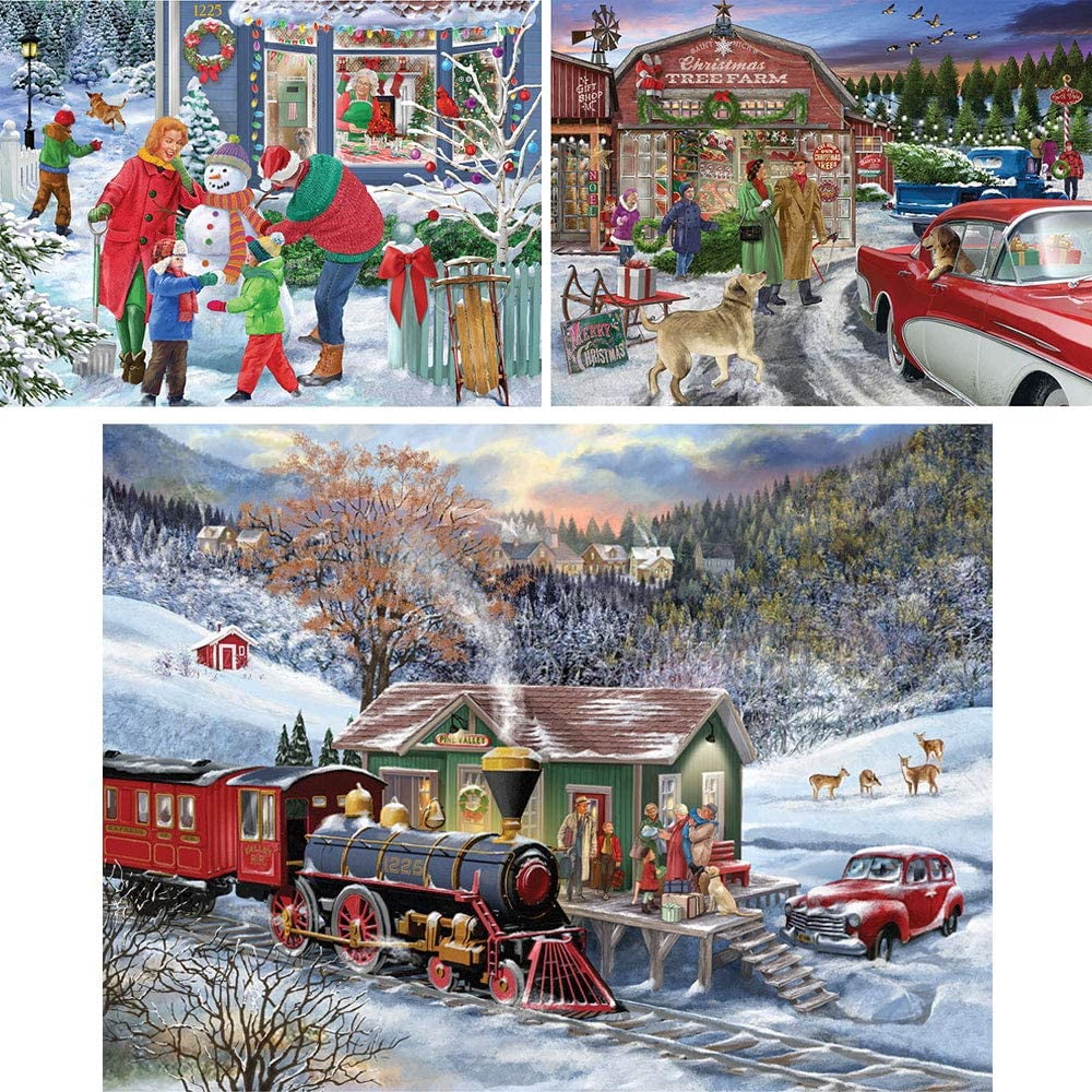 Bits & Pieces 3-Pack 500-Piece Home for the Holidays Jigsaw Puzzles, 18×24″