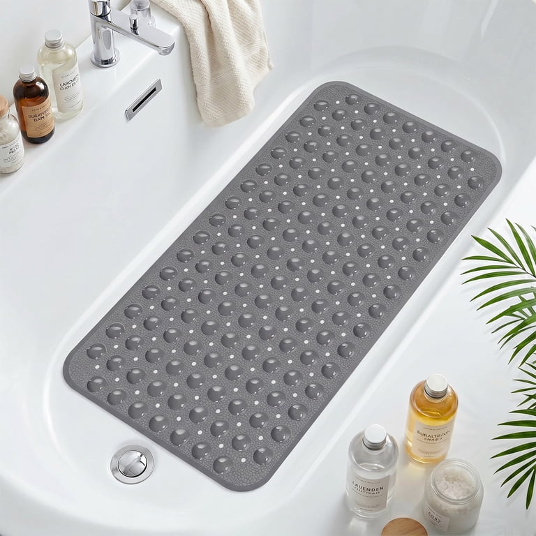 GPED Bathtub Mat, Gray, 27.6" x 15" with Drain Holes photo 1