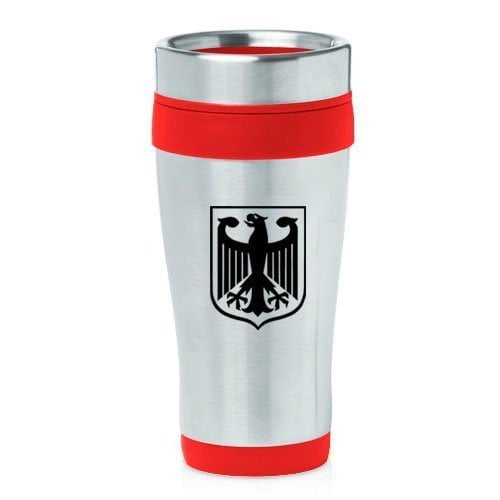 16oz Insulated Stainless Steel Travel Mug Coat of Arms Germany Eagle (Red),MIP by