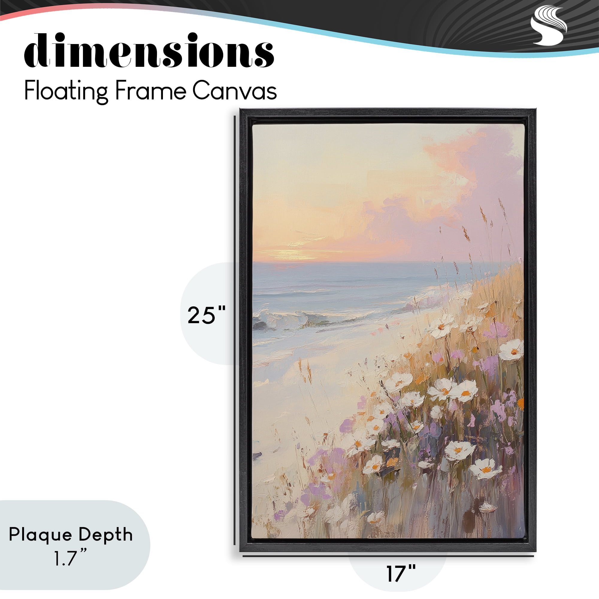 Stupell Industries Pastel Sunset Wildflowers By Sea Black Framed Floater Canvas Wall Art, design by Sisi and Seb