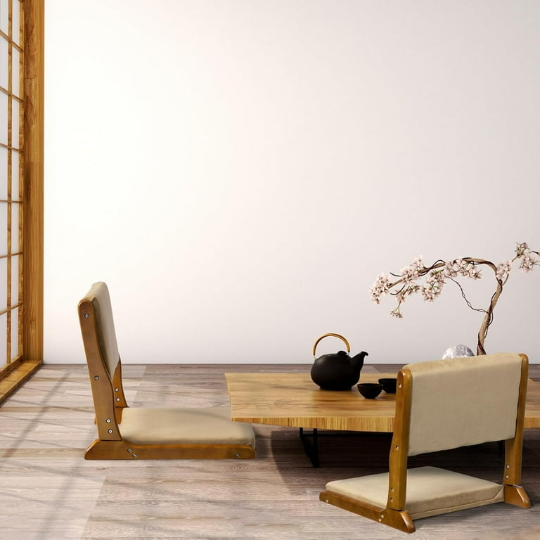 Foldable Tatami Chair, Upholstered Japanese Style Floor Seat, Wood