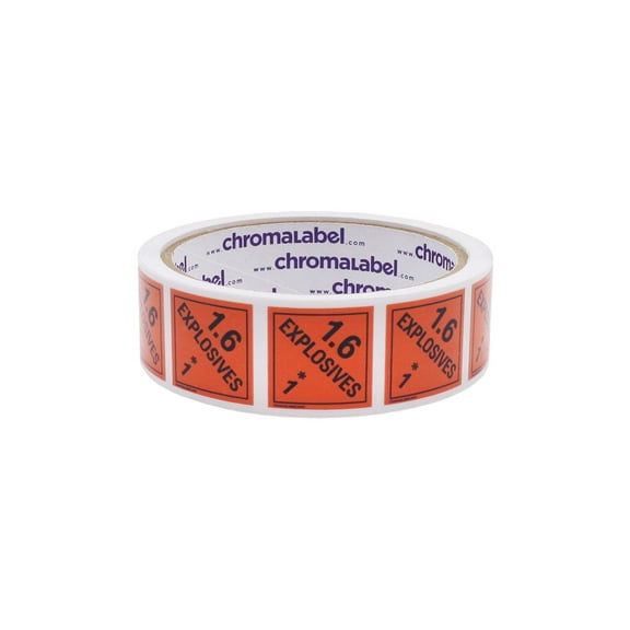 2" x 2" Permanent Durable Square D.O.T. Hazard Labels, Hazard Class 1.6 Explosives Label, 100/Roll