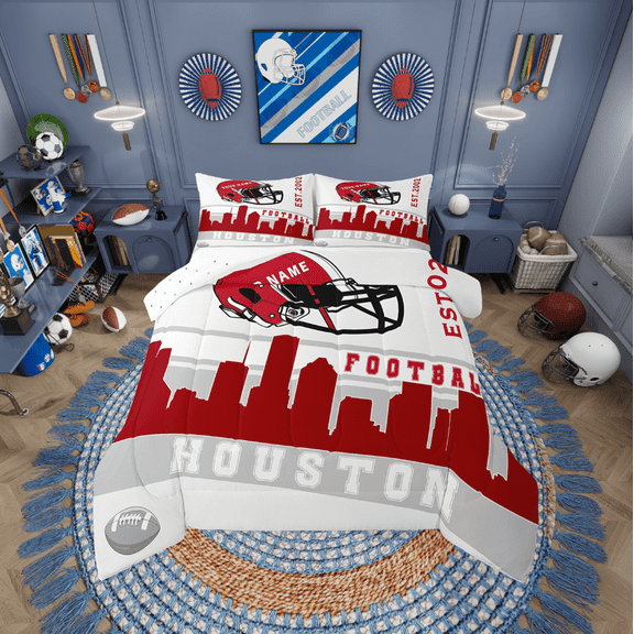 Erosebridal Soccer Helmet Bedding Twin Comforter Set, Red Grey Down Comforter, Teenage Adult, Reversible 2-Piece
