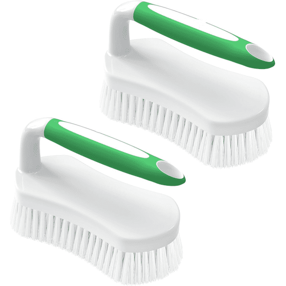 2 pack Scrub Brush for Cleaning Comfort Grip Shower Scrubber Stiff Bristles with Handle Heavy Duty Cleaner Brush for Tub Sink Carpet Floor - Green
