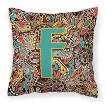 Carolines Treasures CJ2013-FPW1414 Letter F Retro Tribal Alphabet Initial Canvas Fabric Decorative Pillow  14Hx14W