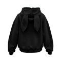 thumbnail image 4 of Girls Rabbit Ears Zip‑Up Hoodie, Kids Solid Color Full Zip Long Sleeve Sweatshirt Outerwear, Cute Casual Hooded Jacket for Autumn Winter School Daily Wear(Black,9-10 Years), 4 of 5