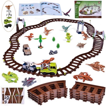 Train Building Set with Dinosaur Building Block Toys  Building Tracks  Building Bricks Train Toy Stocking Stuffers for Boys and Girls 385 Pieces F-531