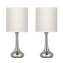 Metal Modern Bedside Lamp with Fabric Shade, Set of 2 - Silver