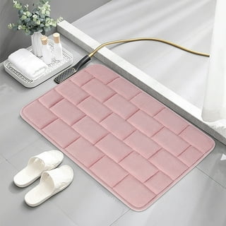 Inyahome Memory Foam Pink Cute Bath Mat for Kids Bathroom Non Slip