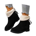 thumbnail image 3 of Wovix Womens Snow Boots Faux Suede Boots Slip-On with Side Pom Round Toe Shoes Chunky Winter Warm Boots Trendy Daily Black 35, 3 of 7