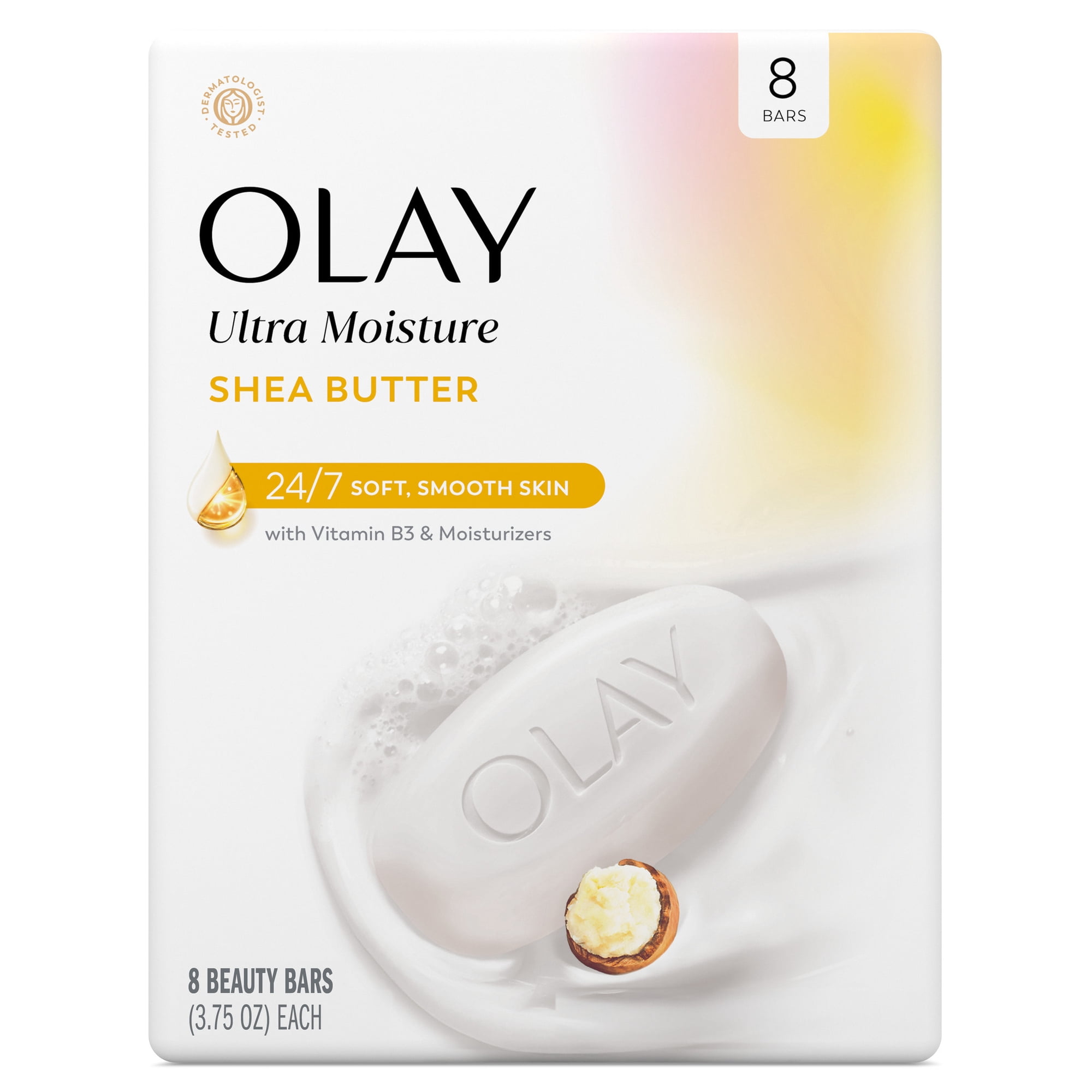 Olay Beauty Bar Soap, Ultra Moisture Shea Butter with Vitamin B3 and Moisturizers, 3.75 oz 8 Bars