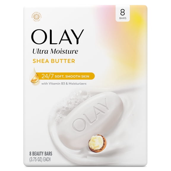Olay Beauty Bar Soap, Ultra Moisture Shea Butter with Vitamin B3 and Moisturizers, 3.75 oz 8 Bars