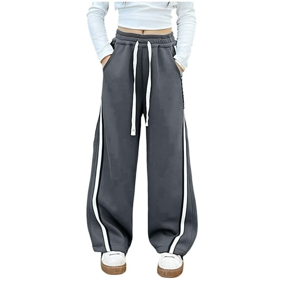 Hessimy Teen Children Pants For Girls Casual High Waisted Drawstring Loose Fit Pockets Kids Cargo Sweatpants Street Pants drawstrings camouflage Street Dance (Gray,10-11 Years)