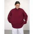thumbnail image 3 of Women'S Sweater Thick Long Sleeve Knit Pullover High-Low Hem Fashion Autumn and Winter Basic Pullover Top Wine Red S, 3 of 7