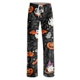 thumbnail image 4 of Women's Halloween Pajama Pants Bat Pumpkin Elastic High Waist Spooky Sleep Pants Skeleton Spider Web Wide Leg Funny Pajama Pants, XL, 4 of 5