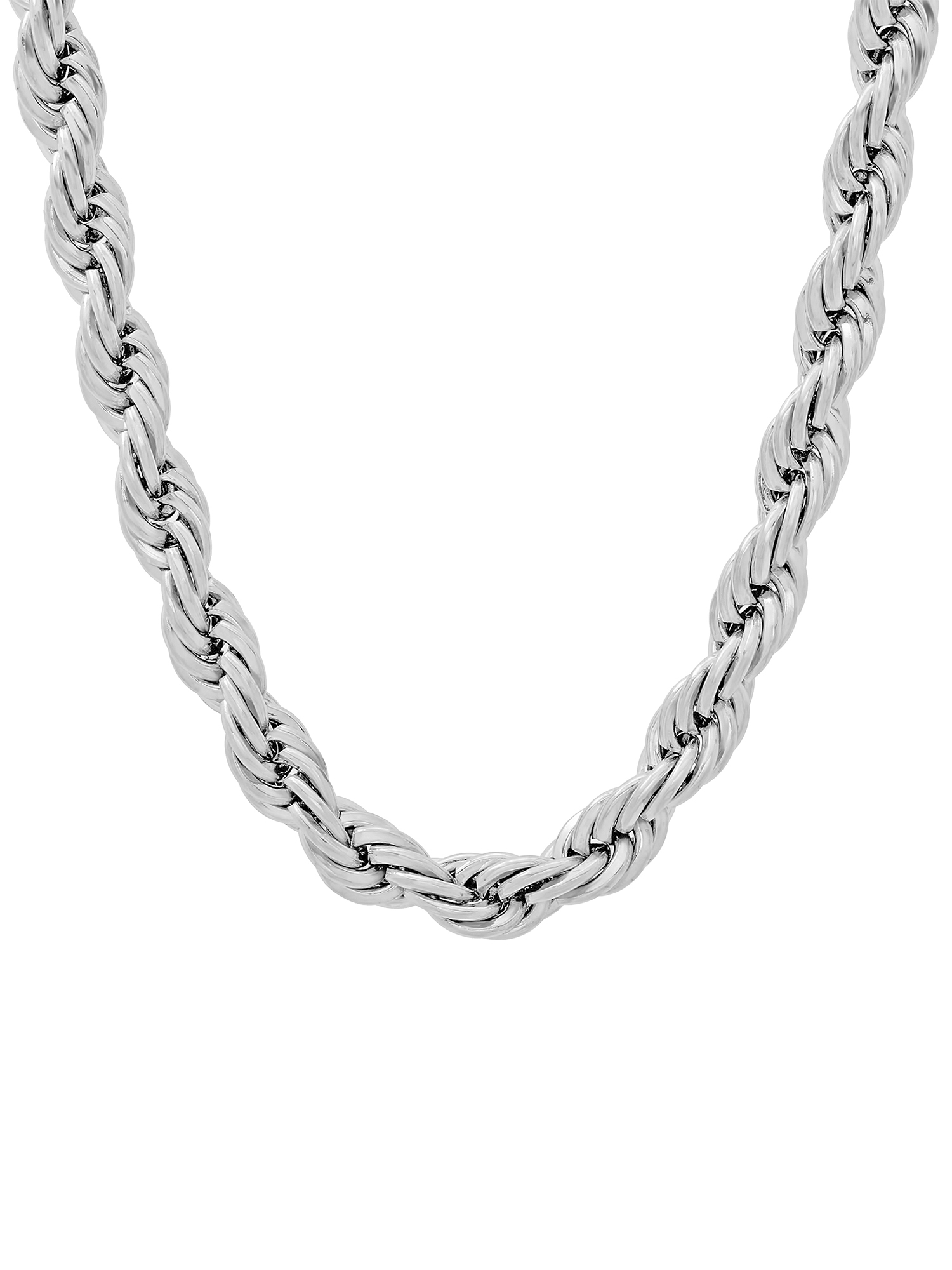 Men's Silver-Tone Stainless Steel Rope Link 24" Chain Necklace - Brilliance Fine Jewelry