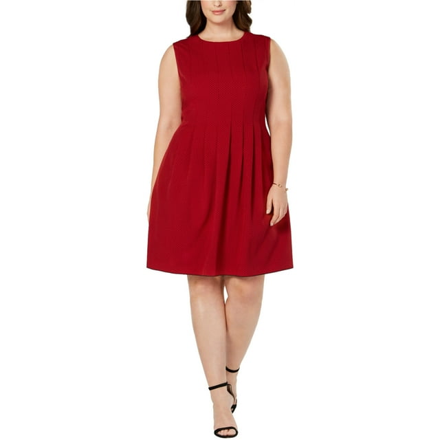Anne Klein Robe Plissée à Pois pour Femmes, Rouge, Grande Taille, 18W