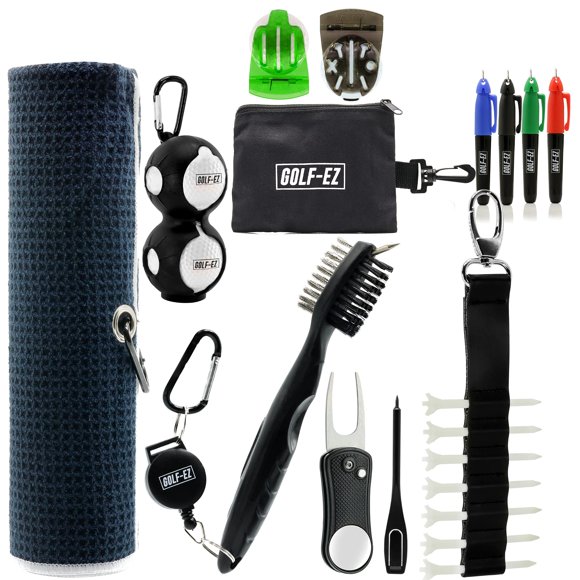 Golf-EZ Golf Trousse d'Essentiels / Serviette de Golf / Brosse de Nettoyage / Trousse d'Alignement de Balle de Golf à Trois Lignes / Outil de Réparation Divot / Porte-Balle de Golf et T-Shirt