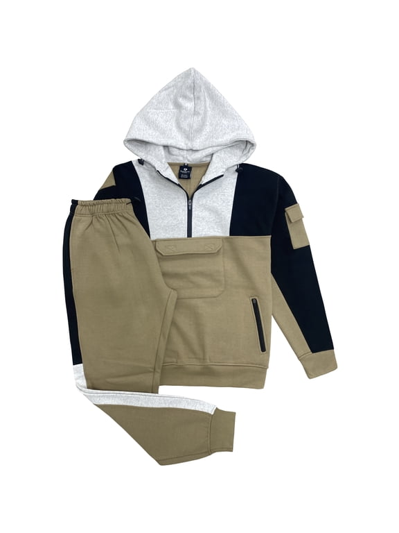 Men Colorblock Quarter Zip Heavy Pullover Hoodie & Jogger Set